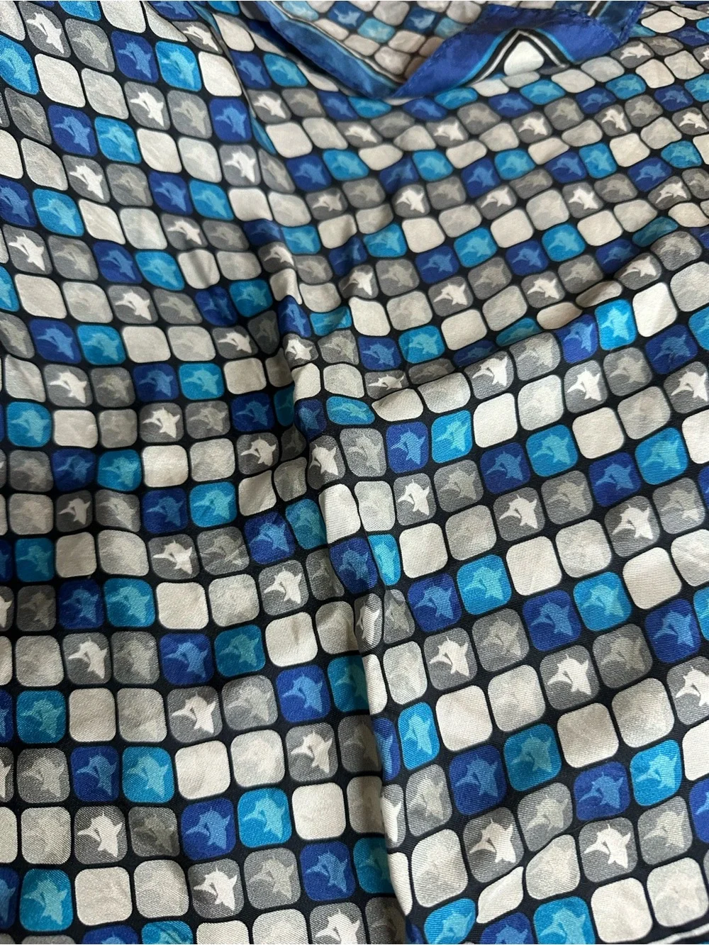 Vintage Geometric Silk Dolphin Scarf Handmade 100% Silk